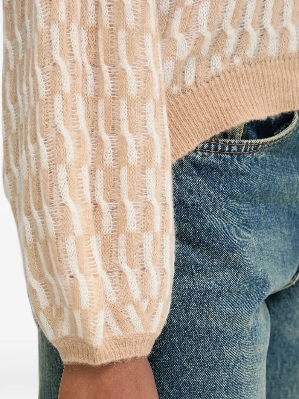 Benetton Trui met patroon en V-hals Beige