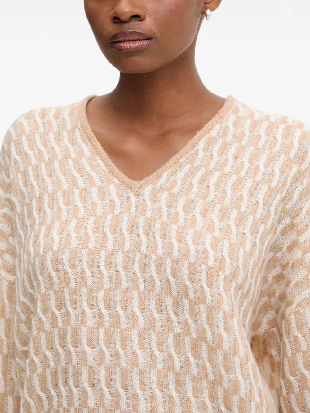 Benetton Trui met patroon en V-hals Beige