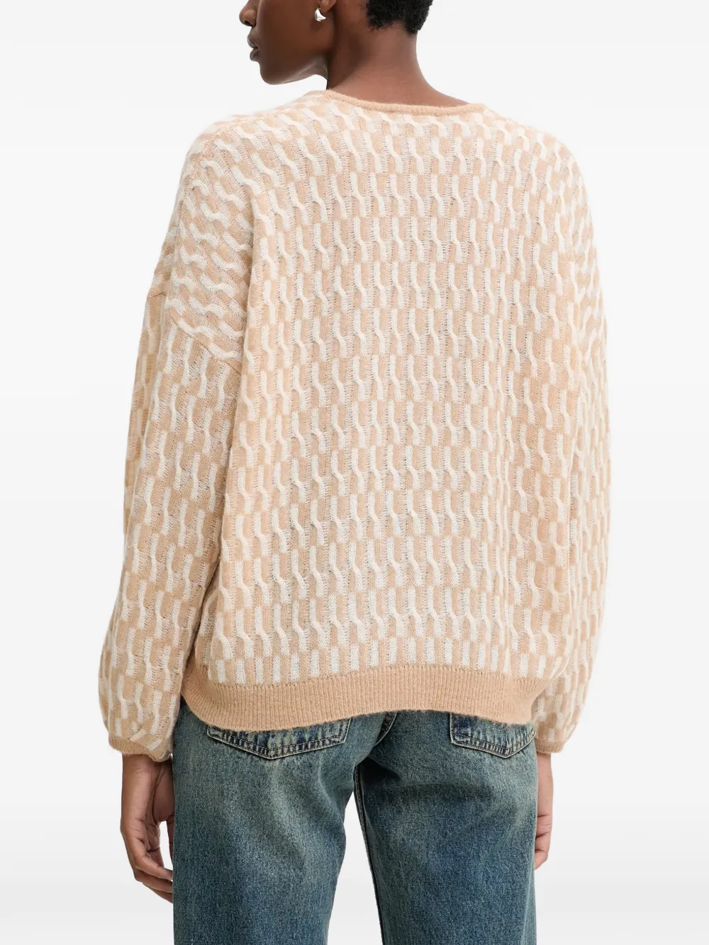 Benetton Trui met patroon en V-hals Beige