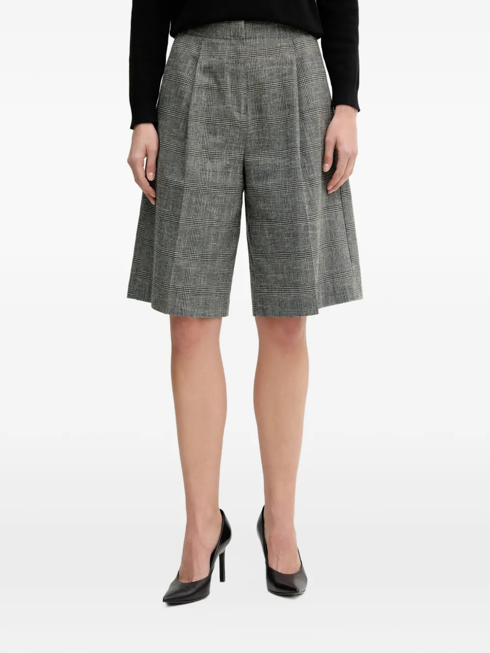 Benetton pleated plaid tailored shorts - Gris Benetton pleated plaid tailored shorts - Gris
