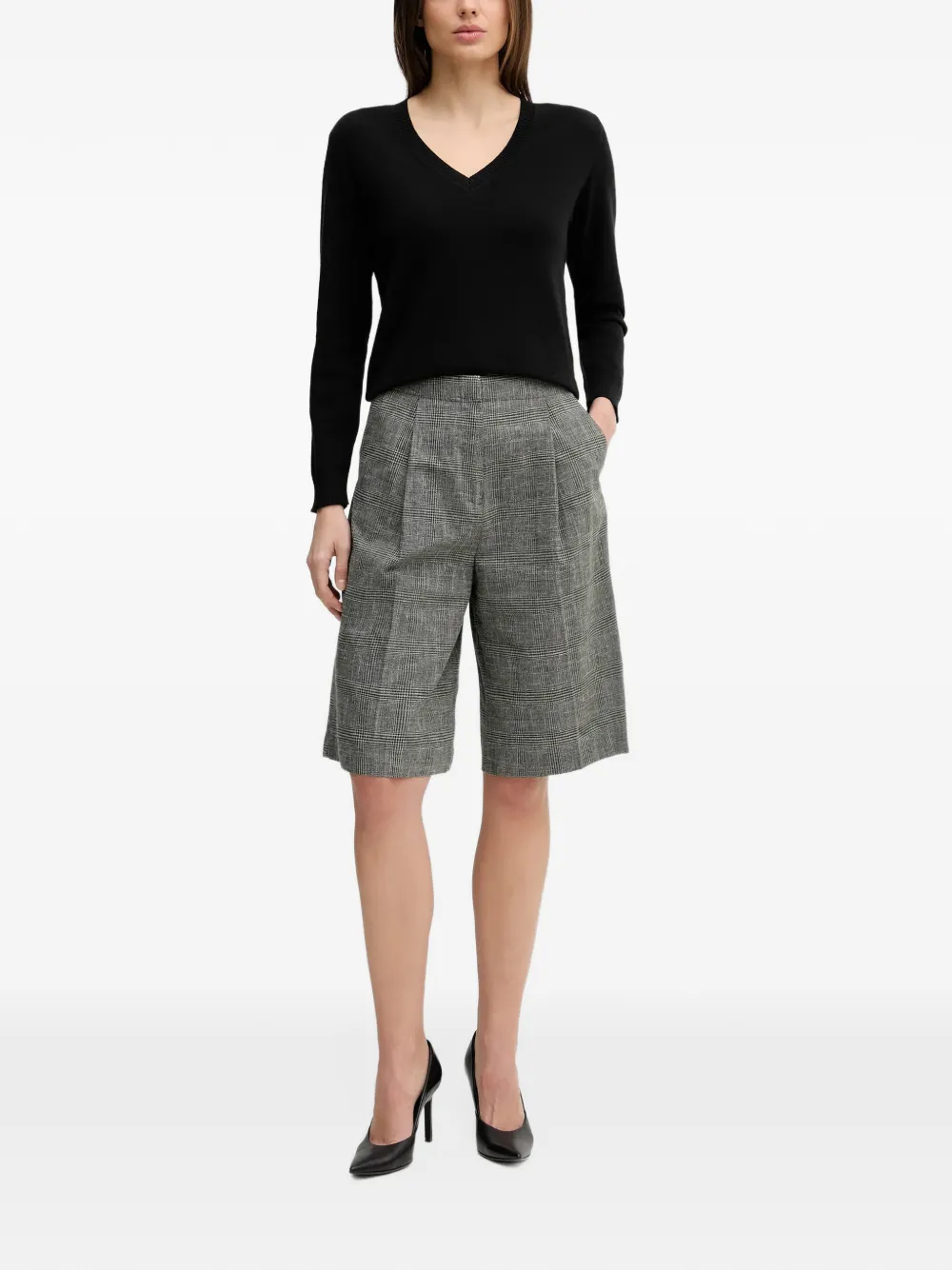 Benetton pleated plaid tailored shorts Grijs