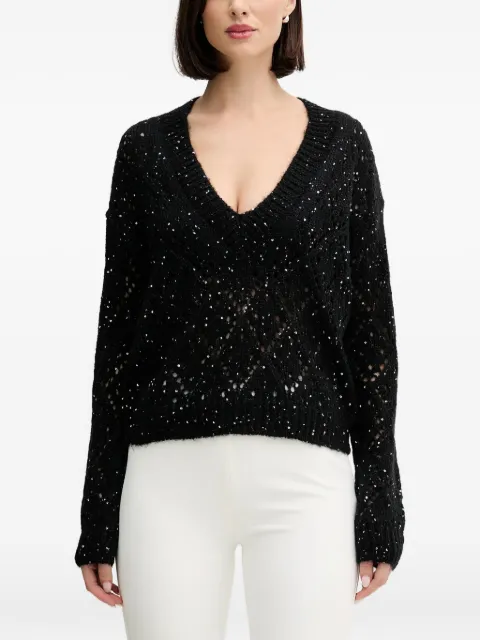 Benetton sequin V-neck knit sweater