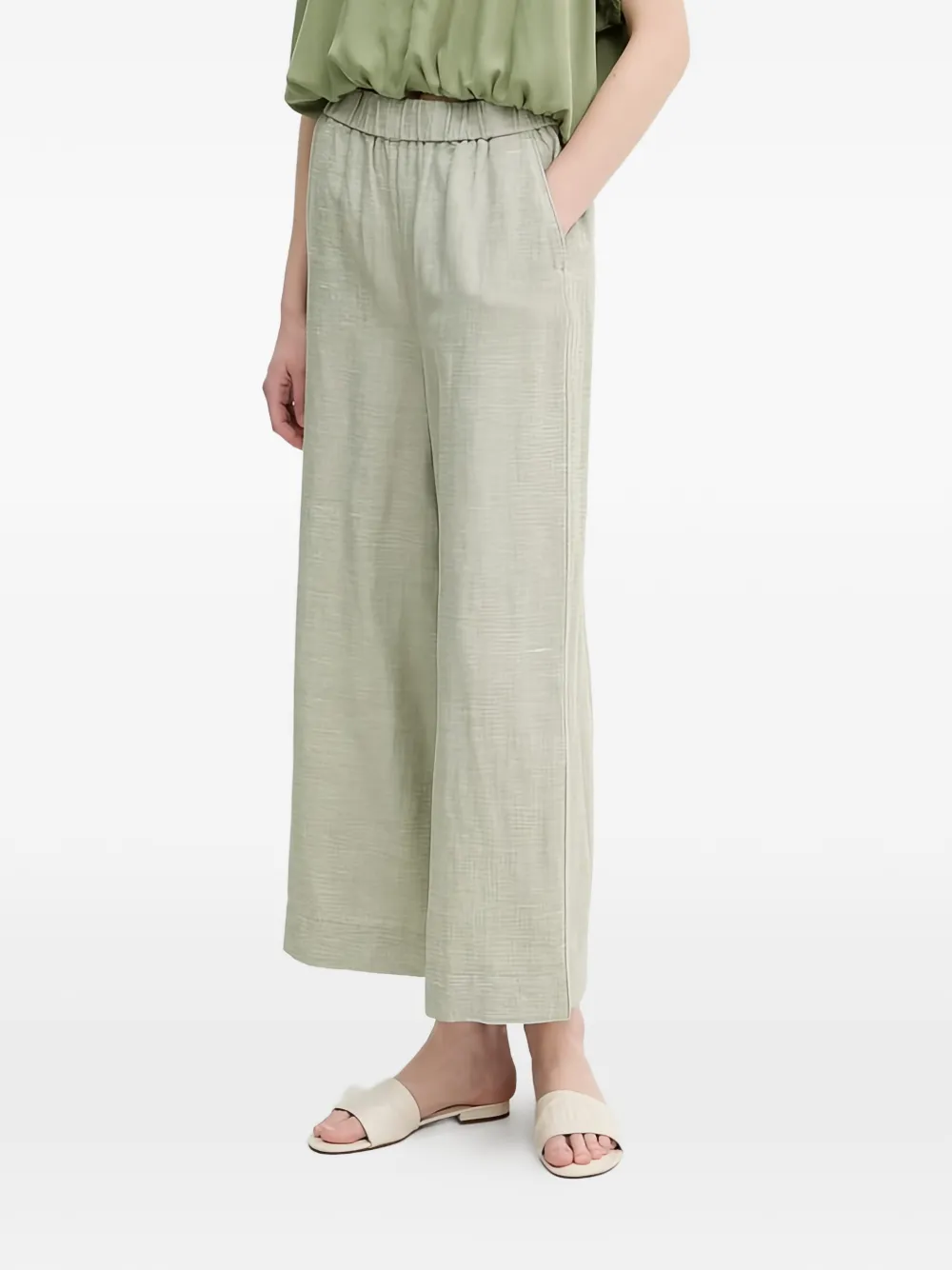 Benetton cropped palazzo trousers - Verde