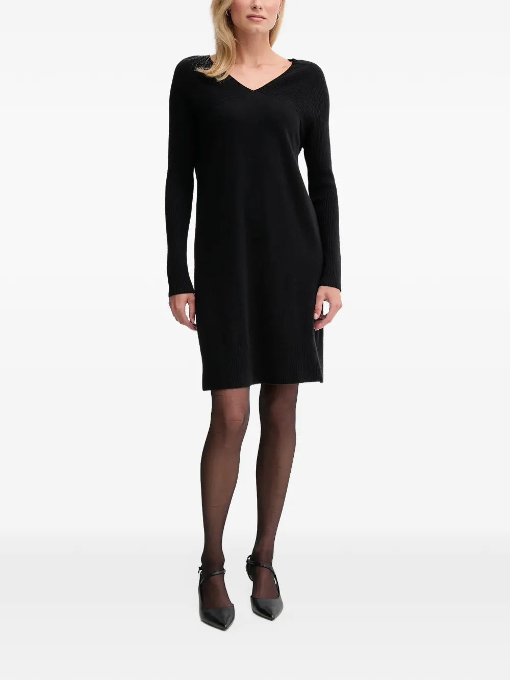 Benetton ribbed-knit V-neck mini dress - Noir Benetton ribbed-knit V-neck mini dress - Noir