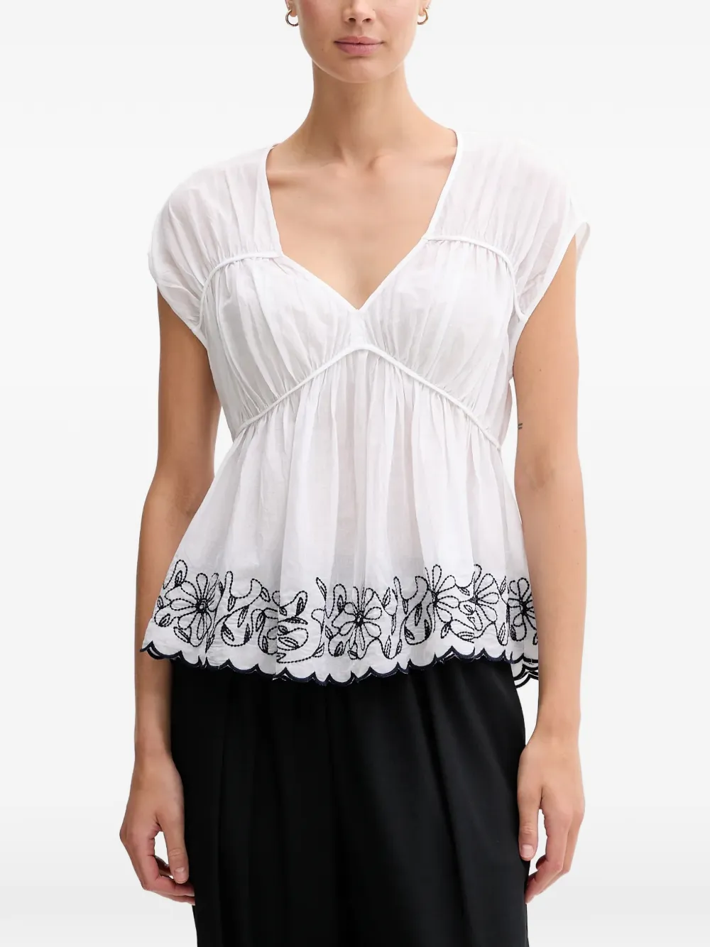 Benetton Blusa con ricamo - Bianco
