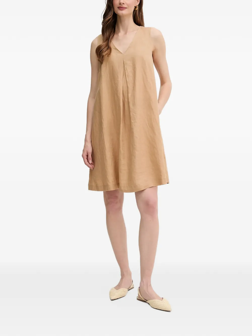 Benetton pleat-detail V-neck mini dress Beige