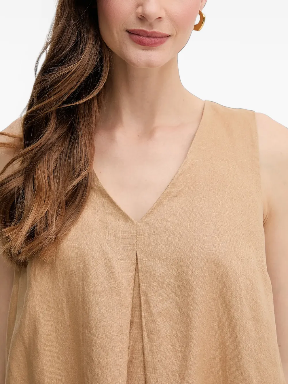 Benetton pleat-detail V-neck mini dress Beige