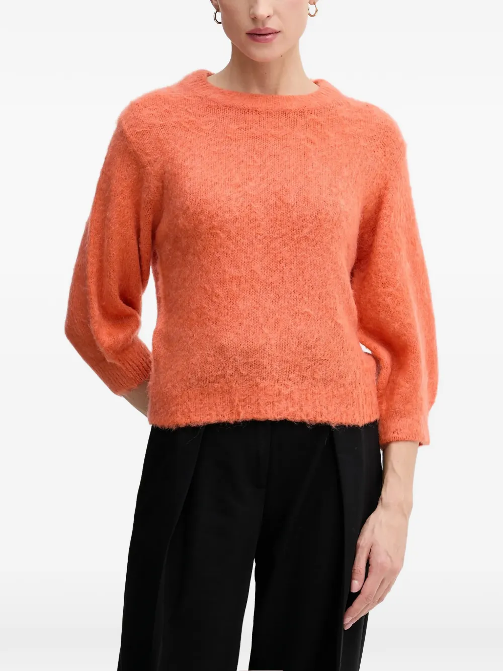 Benetton brushed-knit three-quarter sleeve sweater - Arancione