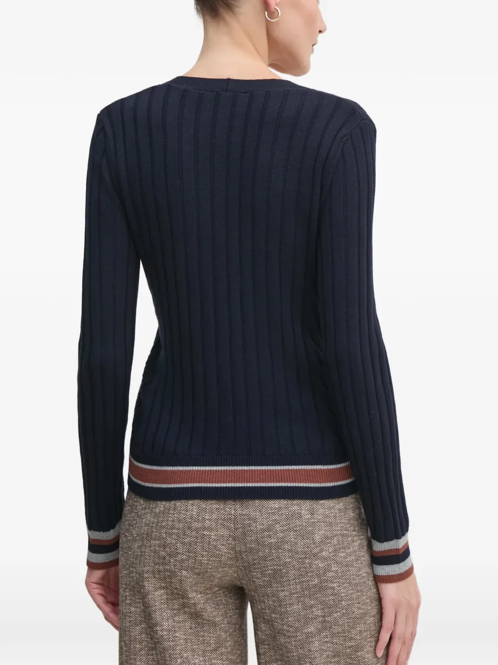 Benetton Geribbelde trui met V-hals Blauw