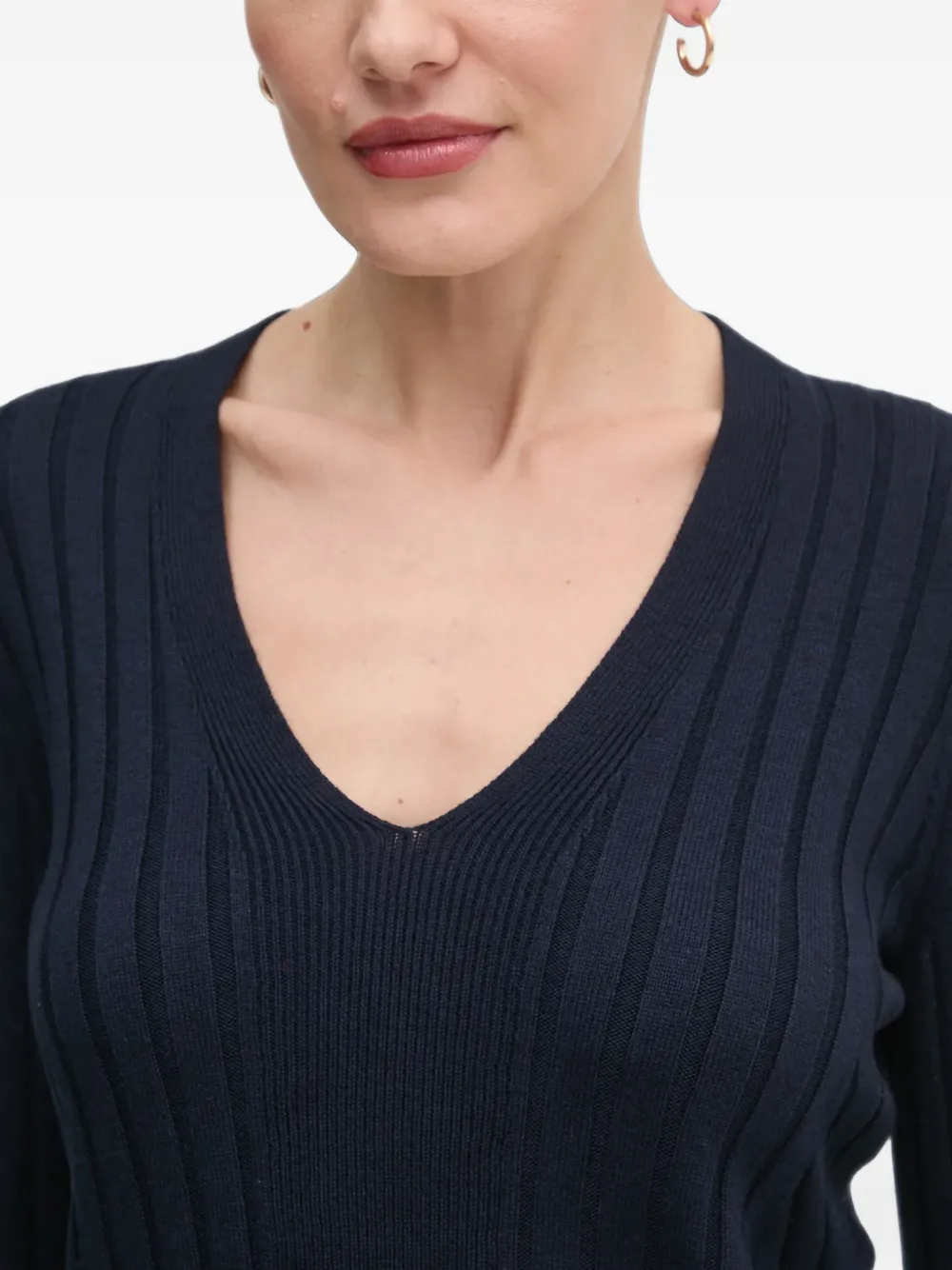 Benetton Geribbelde trui met V-hals Blauw