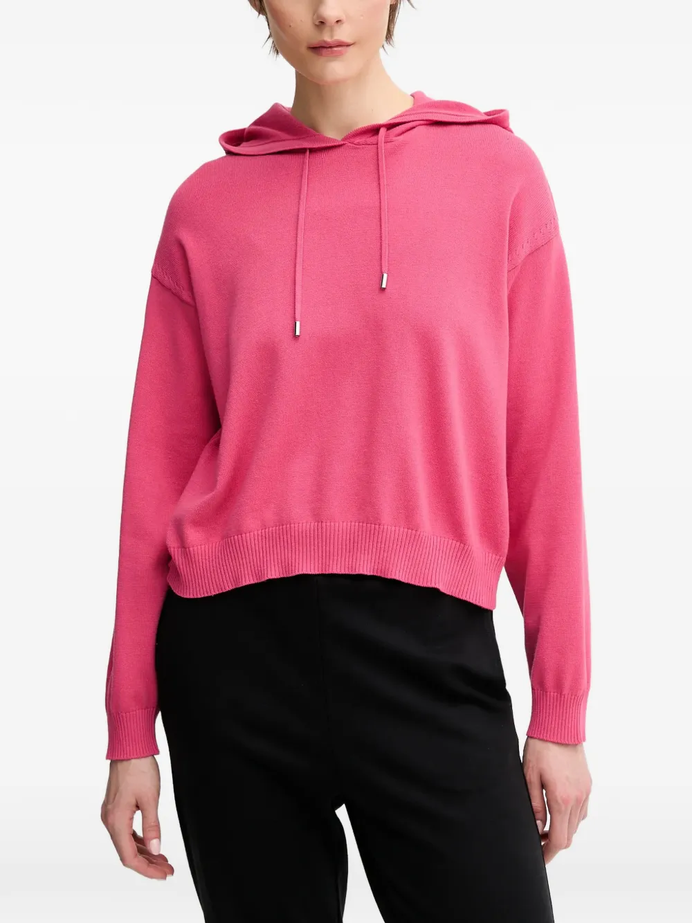 Benetton Gestrickter Hoodie mit Kordelzug - Rosa