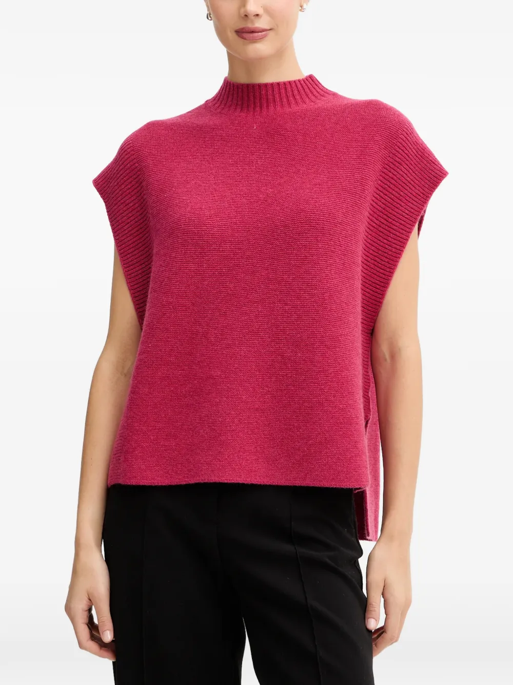 Benetton pull côtelé à col montant - Rose