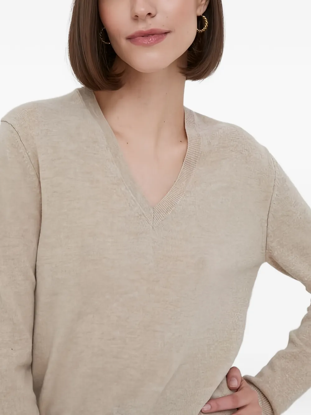Benetton Trui met V-hals Beige