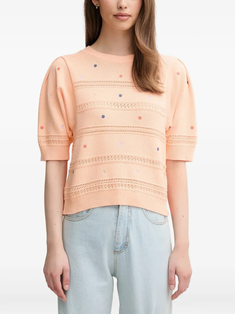 Benetton Maglione in cotone con ricamo - Arancione