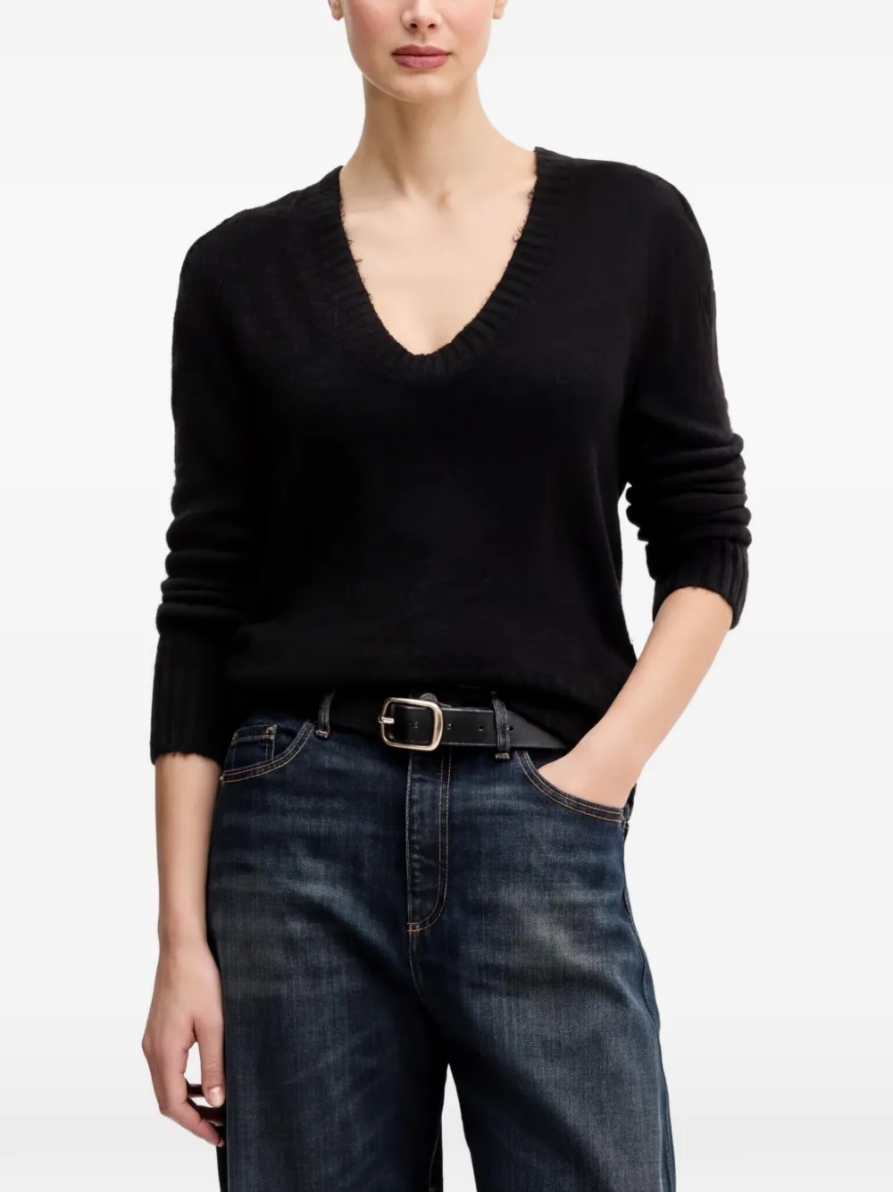 Benetton Maglione con scollo a V - Nero