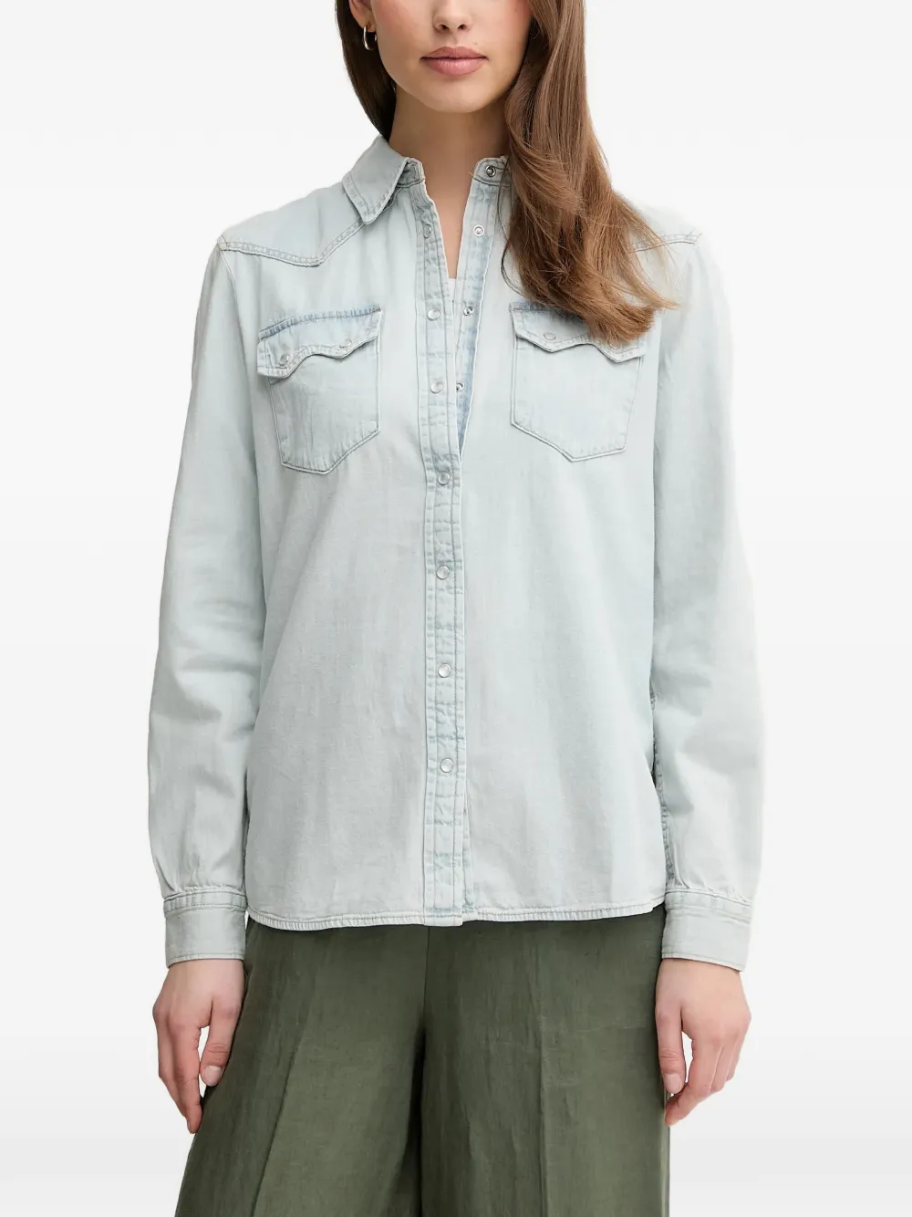 Benetton Flap'-pocket Denim Shirt In Blue