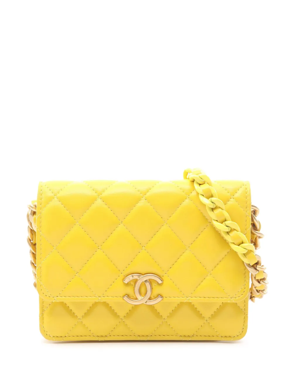 CHANEL Pre-Owned 2022 Mini Lambskin Candy CC Wallet On Chain crossbody bag - Yellow