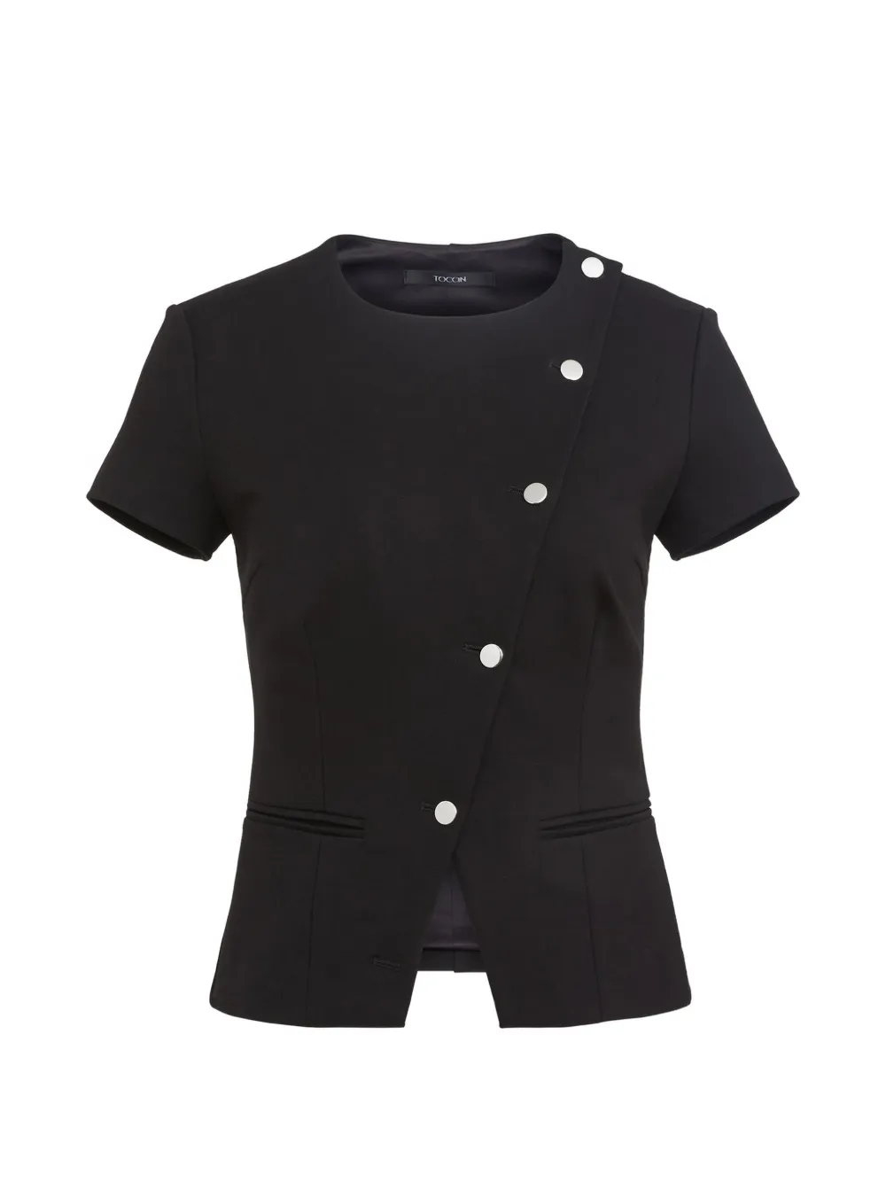 Toccin Maude asymmetric-button short-sleeve top - Nero