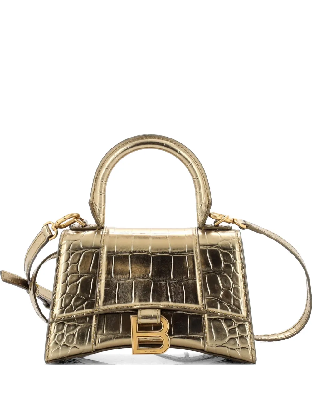 Balenciaga Pre-Owned Hourglass Top Handle Bag Crocodile Embossed Leather XS satchel - Oro