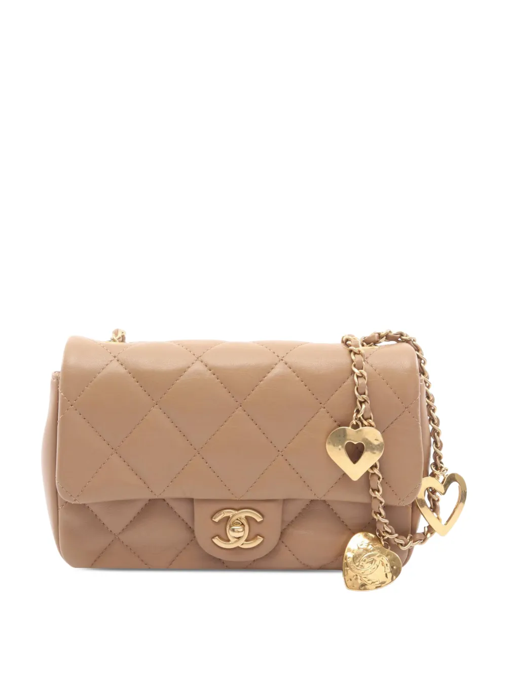 CHANEL Pre-Owned 2021-2026 Mini Rectangular Quilted Lambskin Heart Charms Flap crossbody bag - Marrone