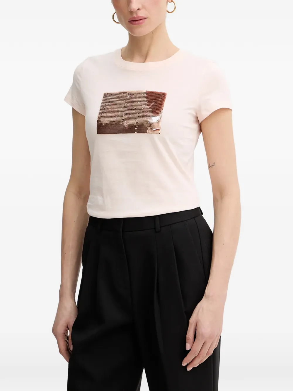 Armani Exchange T-shirt con paillettes - Rosa