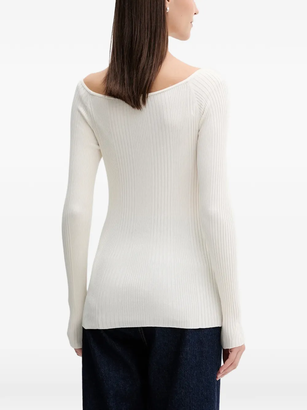 Benetton Geribbelde trui met boothals Wit