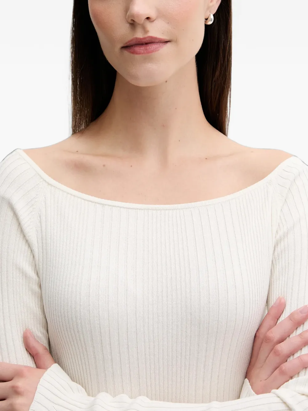Benetton Geribbelde trui met boothals Wit