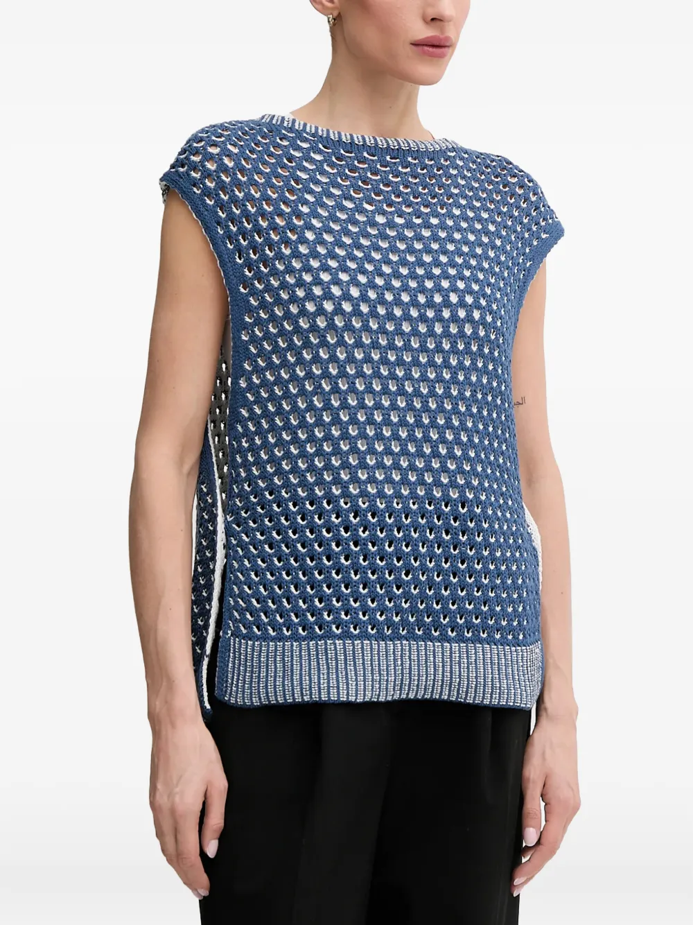 Benetton crochet-knit button-fastening vest - Blu