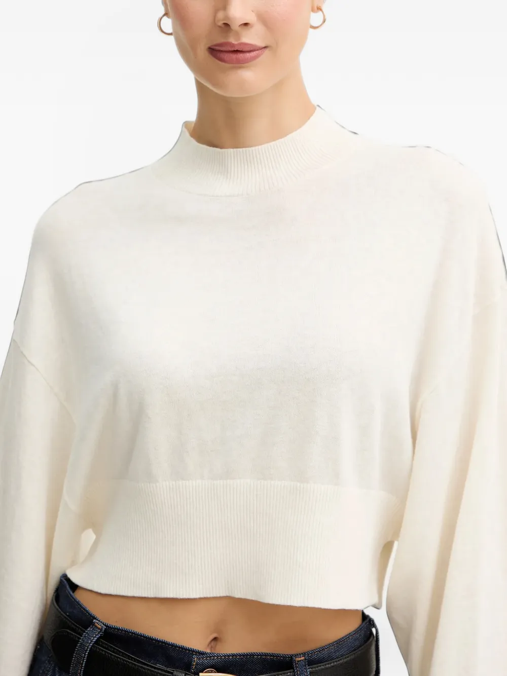 Benetton Cropped trui met ronde hoge hals Beige
