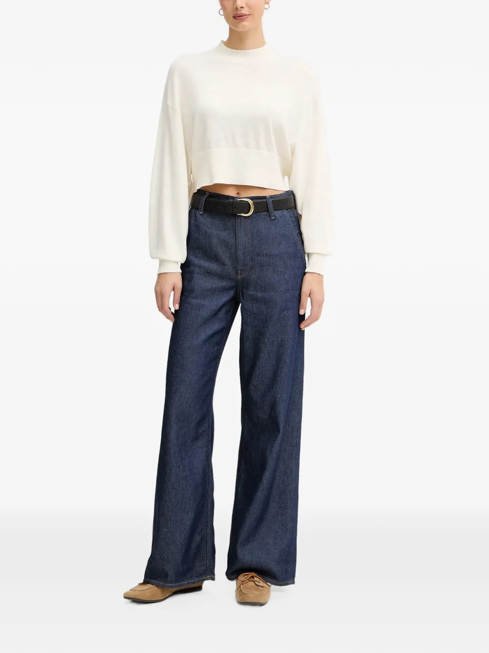 Benetton Cropped trui met ronde hoge hals Beige