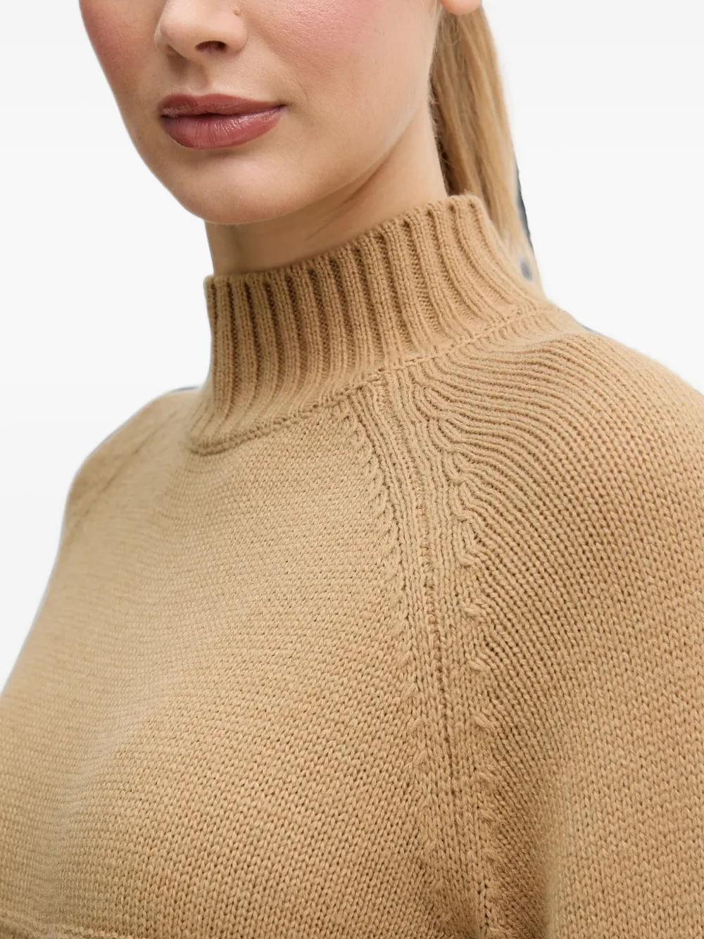 Benetton Kabelgebreide trui met franje Beige