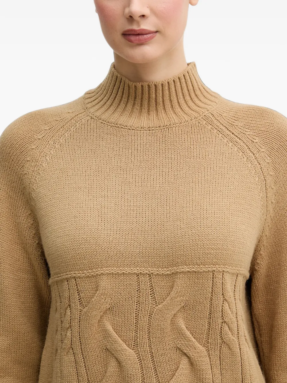 Benetton Kabelgebreide trui met franje Beige