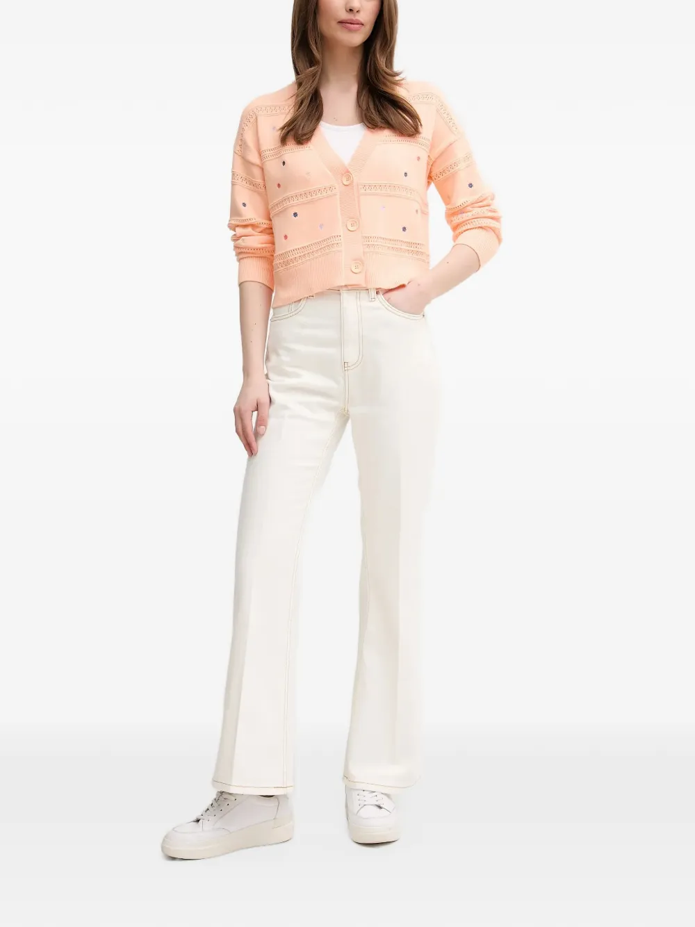 Benetton flower embroidered cardigan Oranje