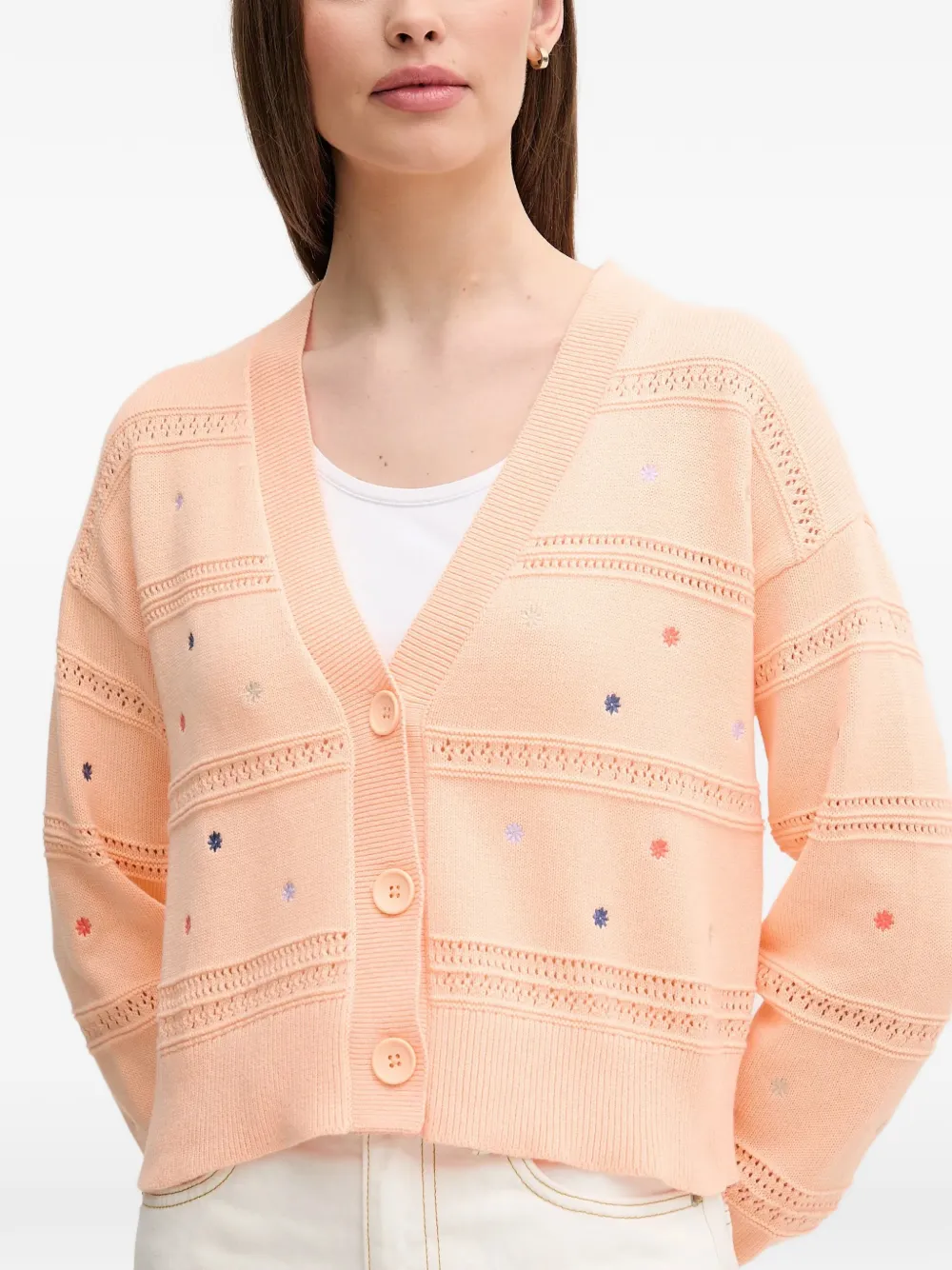 Benetton flower embroidered cardigan - Orange