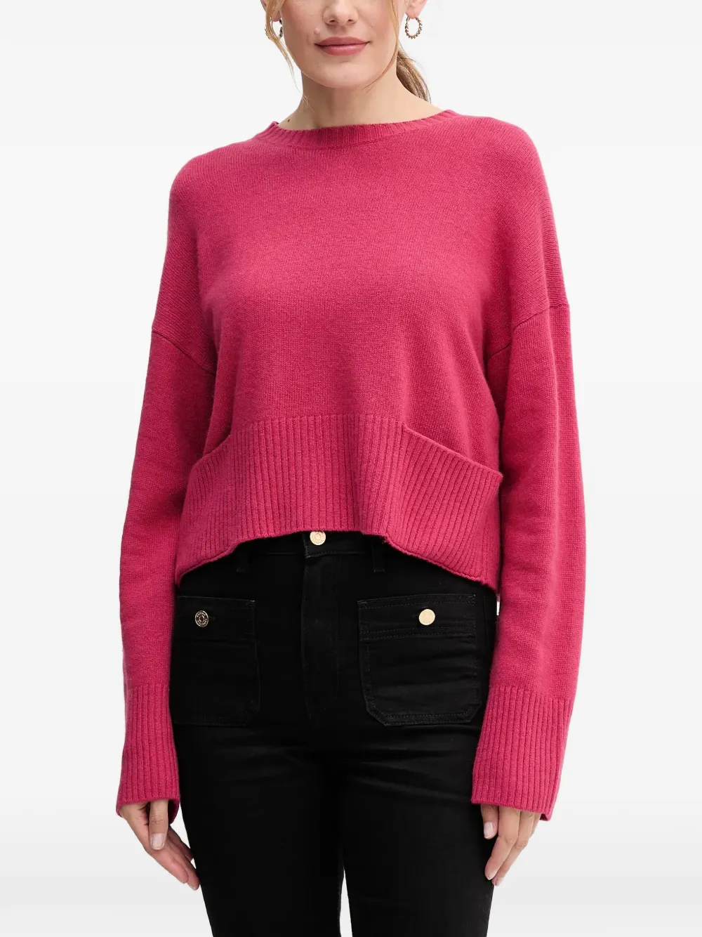 Benetton pull crop à design côtelé - Rose