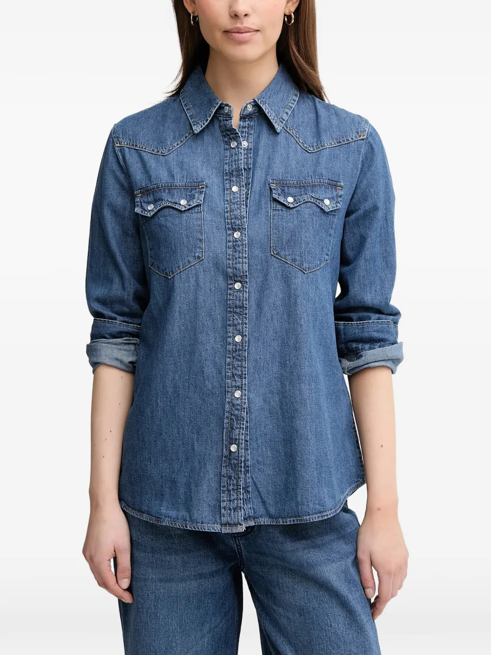 Benetton chemise en jean à poche poitrine - Bleu
