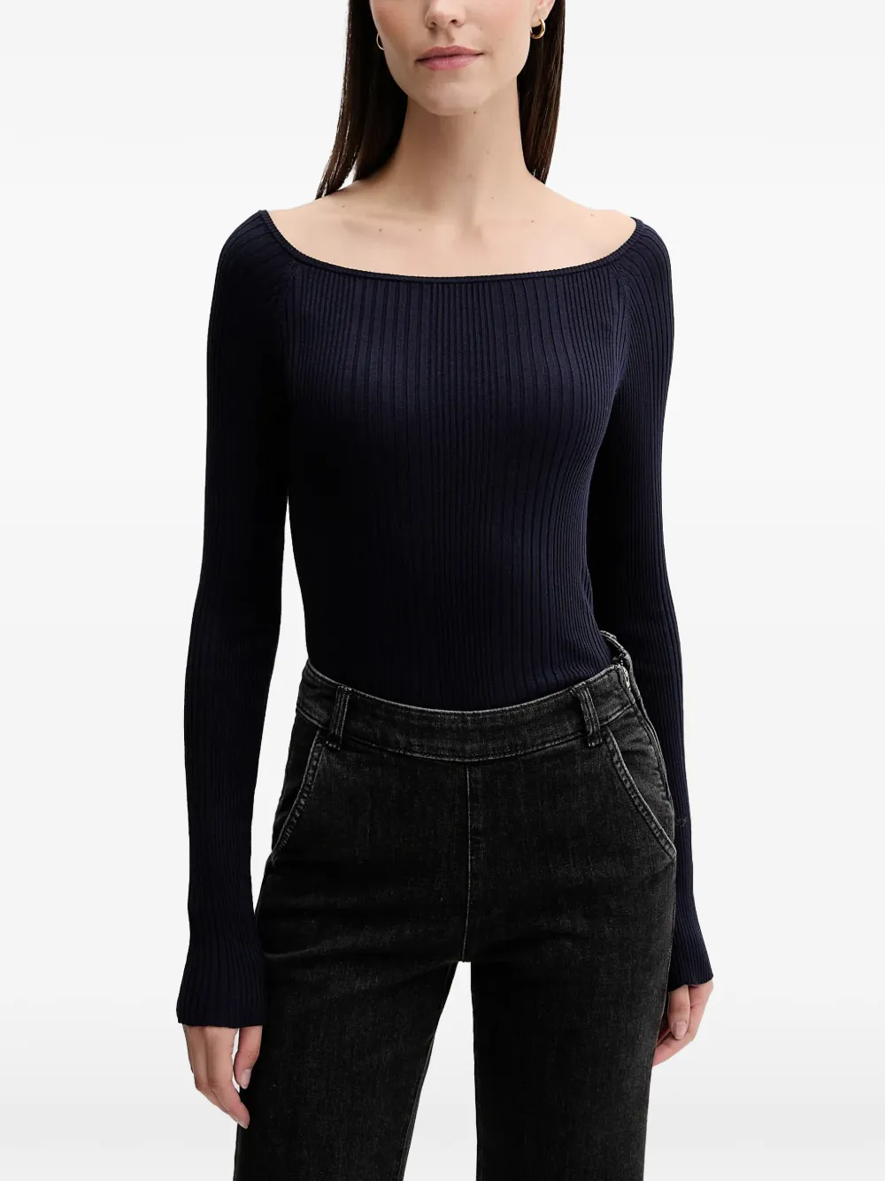 Benetton ribbed-knit off-shoulder sweater - Bleu Benetton ribbed-knit off-shoulder sweater - Bleu
