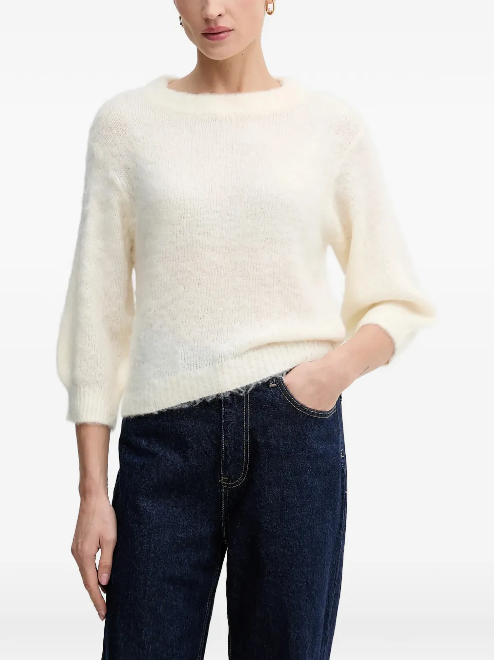 Benetton Gebreide trui met ballonmouwen Beige
