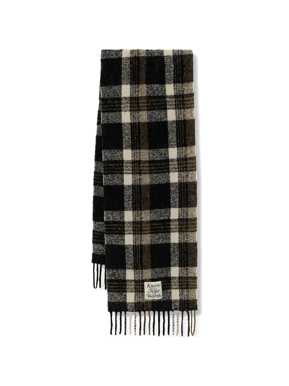 Benetton check-pattern fringed scarf - Nero