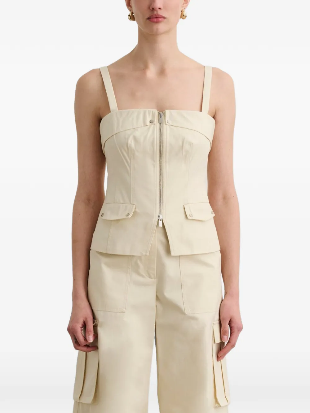  Toccin Jayden Front-zip Cotton Top - Neutrals 