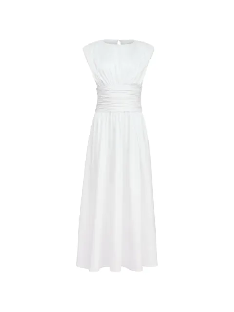 Toccin 에반젤린 스트롱 숄더 주름 미디 코튼 드레스