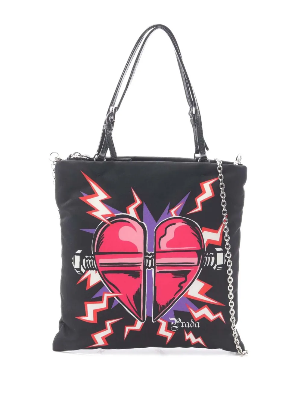 Prada Pre-Owned 2013-2026 Tessuto Frankenstein Heart satchel - Nero