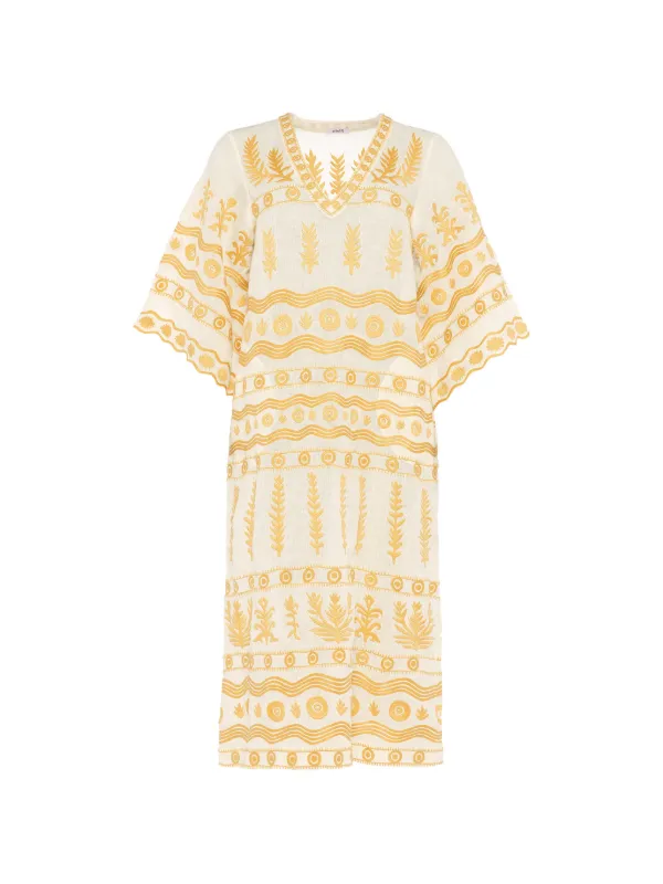 Eres Luxuriance Embroidered V-neck Midi Dress in White
