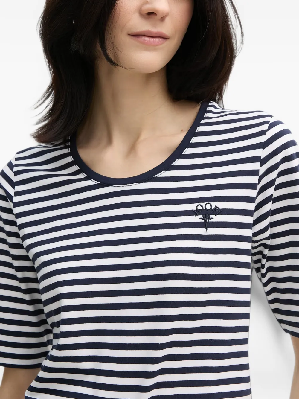 Joop! Tonica gestreept T-shirt met borduurwerk Blauw