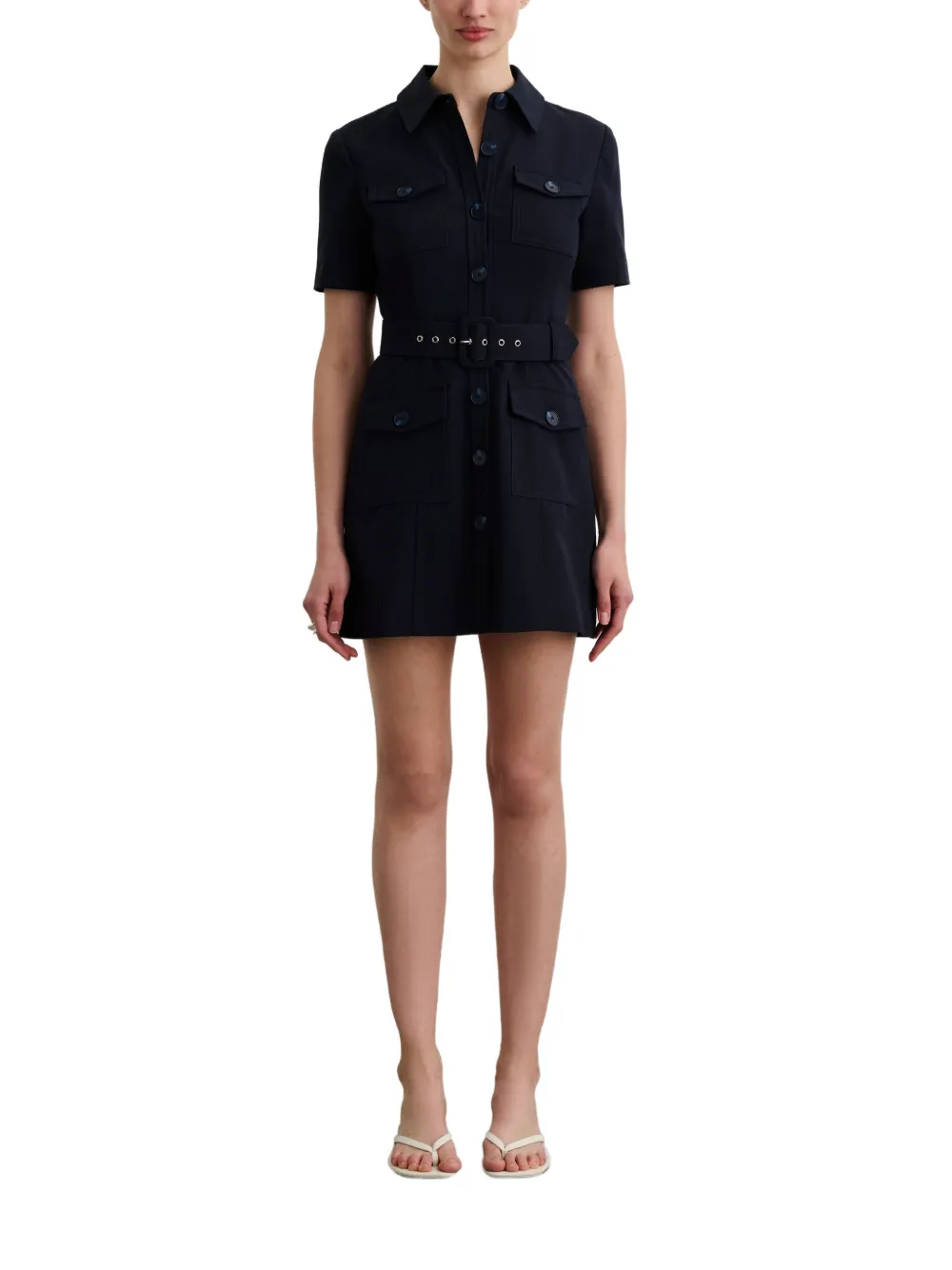  Toccin Lydia Belted Snap-front Dress - Blue 