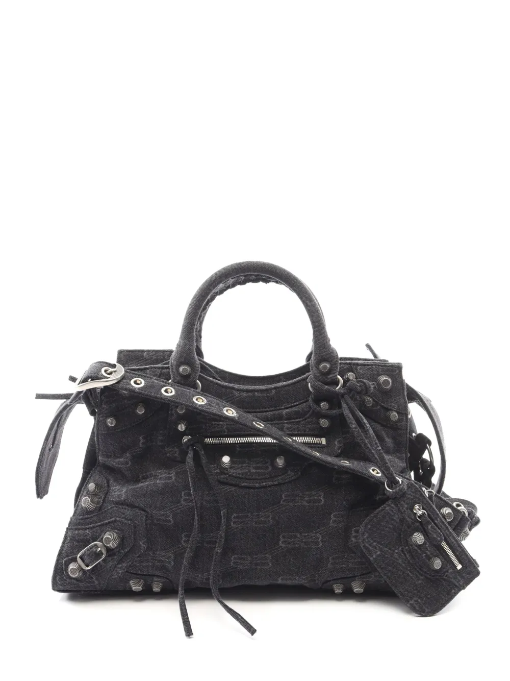 Balenciaga Pre-Owned 2010-2026 Denim BB Monogram Neo Cagole satchel - Grigio