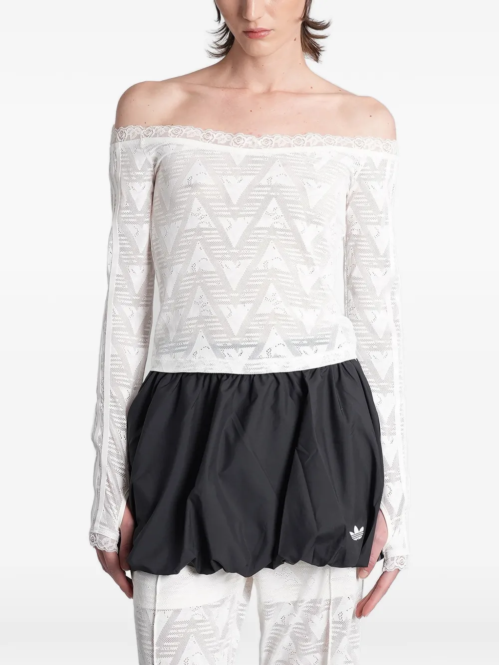 adidas lace off-the-shoulder top - Weiß