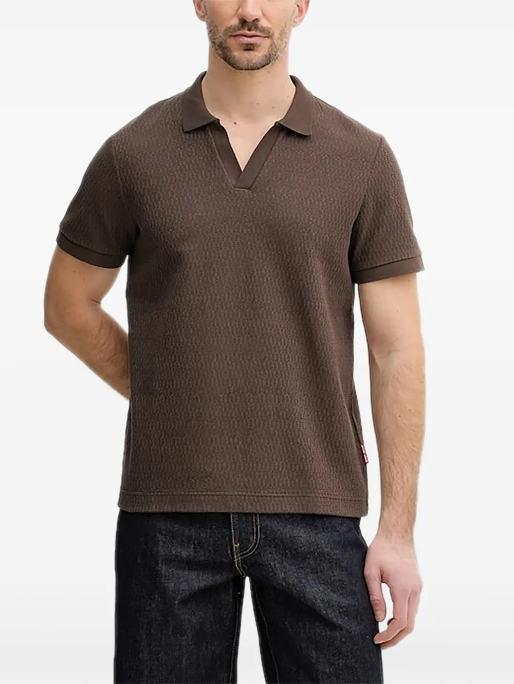 Joop! textured v-neck polo shirt - Marrone