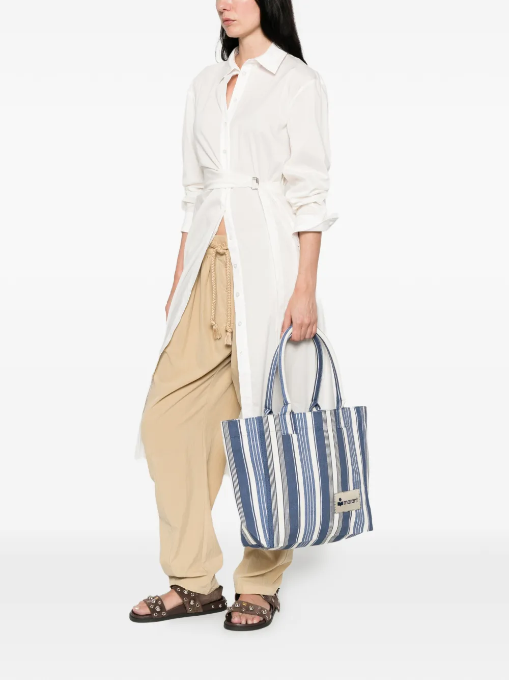 ISABEL MARANT Yenky kleine gestreepte shopper Blauw