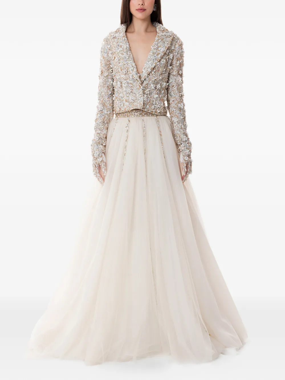 Dina Melwani Abito lungo con ricamo - Toni neutri